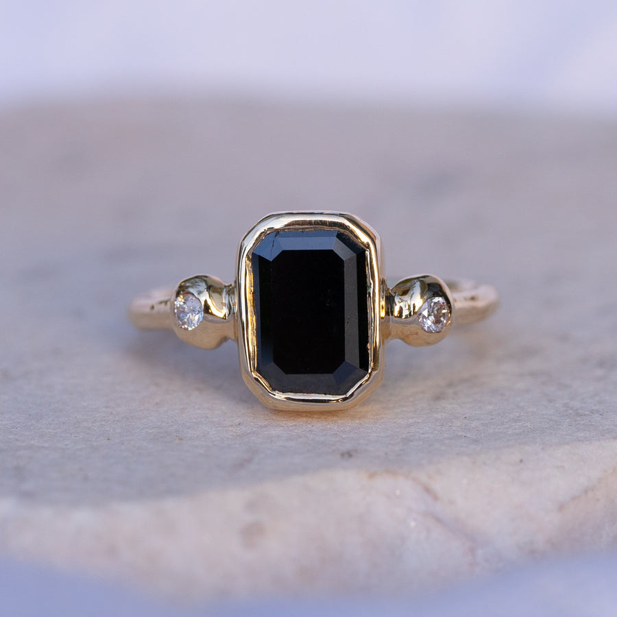 1.96ct Emerald Cut Black Diamond Ring