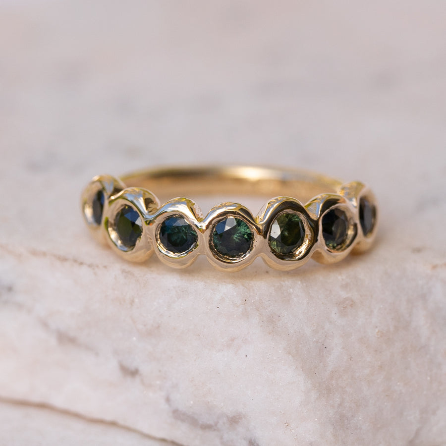 Teal Australian Sapphire Gold Répéter Ring