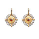 L'ange Garnet Pearl Halo Earrings