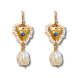 Heart Halo Sapphire and Pearl Drop Earrings