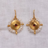 L'ange Garnet Pearl Halo Earrings