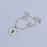 Giant Sunburst Necklace Emerald Silver