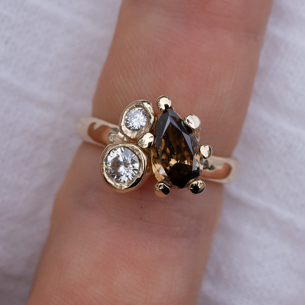 Natural cognac diamond, heirloom diamonds and 18ct yellow gold.
