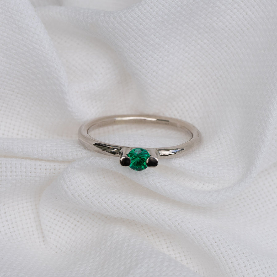 Ramie Solitaire Ring with 4mm Lab Emerald